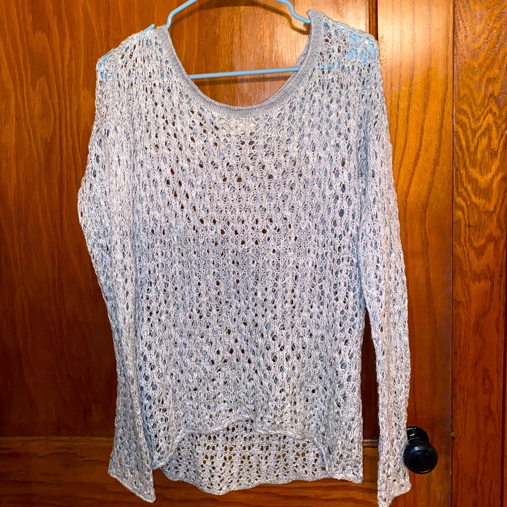 Hollister light gray over the shoulder sweater